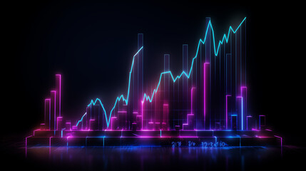 background wave charts, Financial neon rising graph and chart with lines and numbers front view, Ai generated image