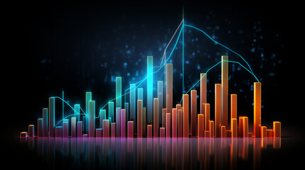 glowing market graph and charts, abstract background with lines, Financial neon rising graph and chart with lines and numbers front view, Ai generated image
