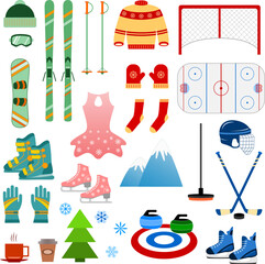 Isolated winter sports equipment vector illustrations  