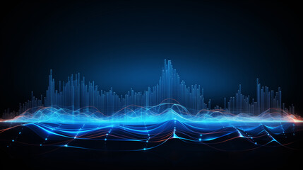 blue wave, Abstract blue wave, abstract blue background, Neon , blue line chart waves front view, Ai generated image