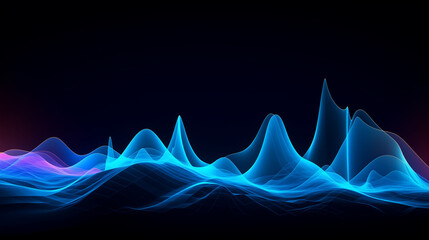 Abstract blue wave, abstract blue background, Neon , blue line chart waves front view, Ai generated image