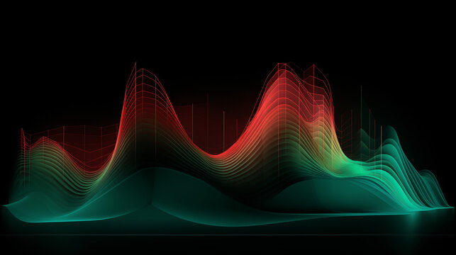 fractal realms abstraction, abstract background with waves, Green , red line chart waves front view, Ai generated image - Powered by Adobe