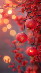 Chinese red lanterns in a tree. Chinese New Year. Lunar New Year. Chinese New Year concept