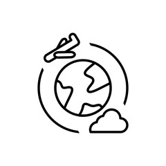 Obraz premium Travel around the world by plane in outline flat icon. Summer vacation element graphic resources for many purposes. 