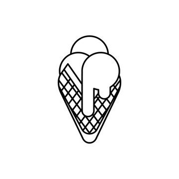 Summer ice cream cone with 3 flavor balls in outline flat icon. Trendy style summer holiday graphic element resources for many purposes.