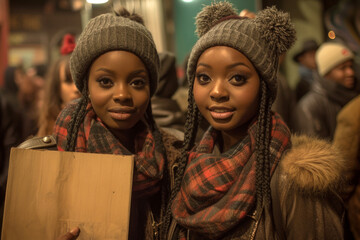 Obraz premium beautiful young African American twin models