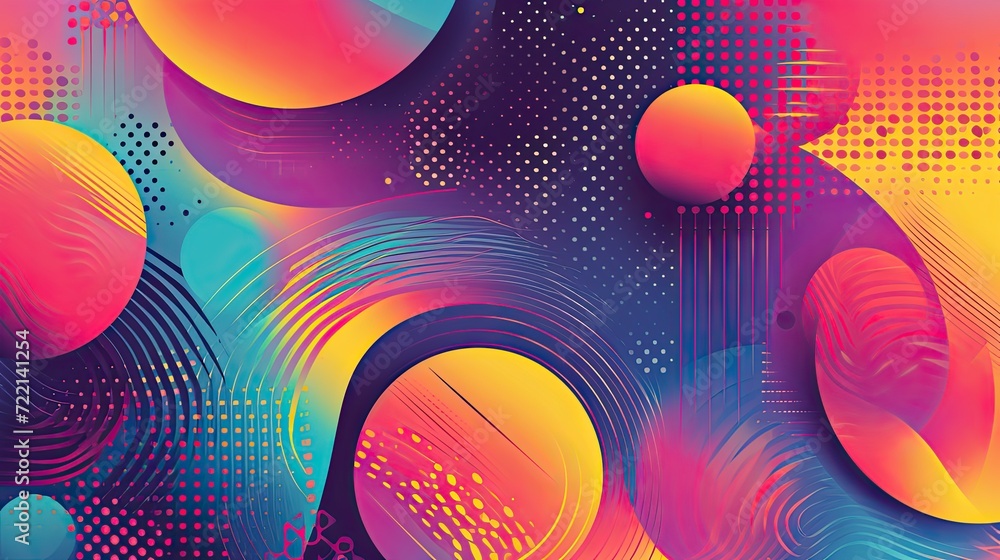 Wall mural abstract background with circles, lines, rectangles. bright multicolor backdrop with gradients