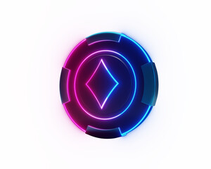 Diamond poker chip with magenta neon color style.