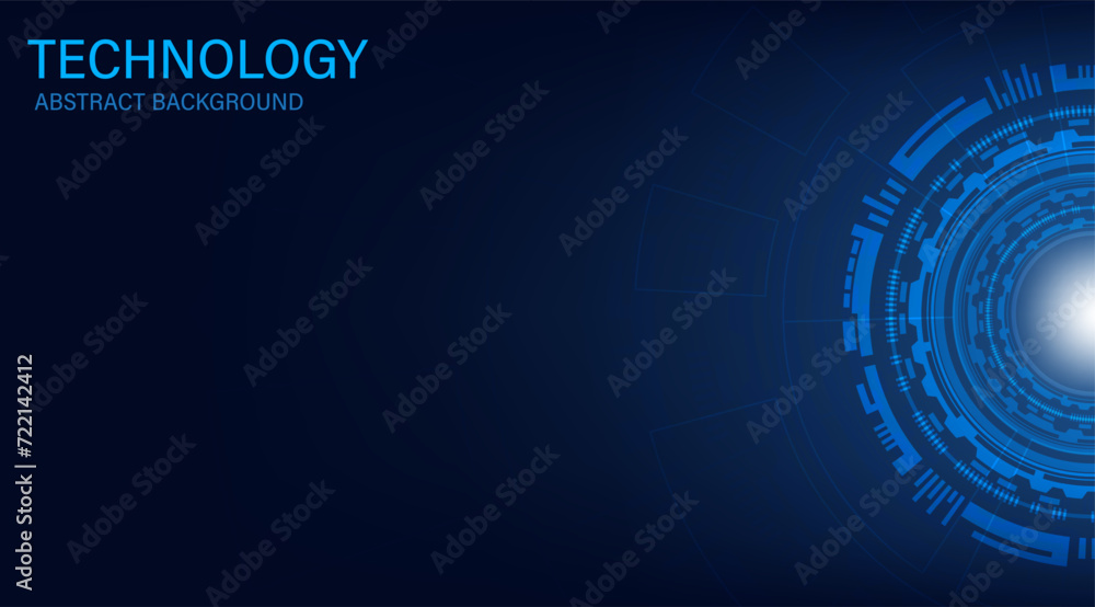 Fototapete Creative round blue hi-tech abstract background. Futuristic round circuit with processor board on blue and black tone. Cyber circuit future technology background. Vector and Illustration