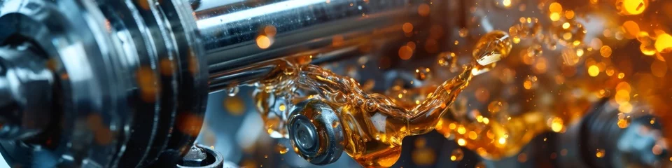 Fotobehang Gears in car engine with lubricant oil on repairing. © PaulShlykov
