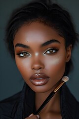 Black skinned woman using makeup