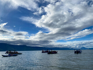 Obraz premium The lake against blue sky at Lake Toba, North Sumatra.,