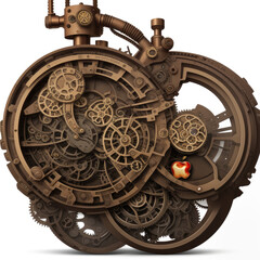 Apple in steampunk style. Abstract illustration. AI created.