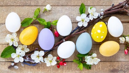 Fototapeta na wymiar Colorful easter eggs on wood background