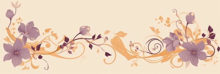 light amber and dusty lavender color floral vines boarder style vector illustration 