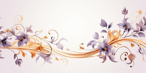 Fototapeta na wymiar light amber and dusty lavender color floral vines boarder style vector illustration