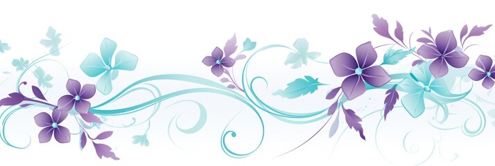 light aqua and pale lavender color floral vines boarder style vector illustration