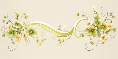 light chartreuse and pale terracotta color floral vines boarder style vector illustration 
