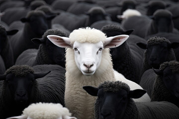 Sheep and lambs on a black background. 3d rendering