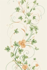 light chartreuse and pale terracotta color floral vines boarder style vector illustration 