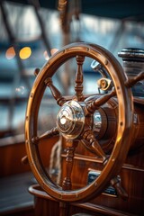 steering wheel on a luxury yacht. 
