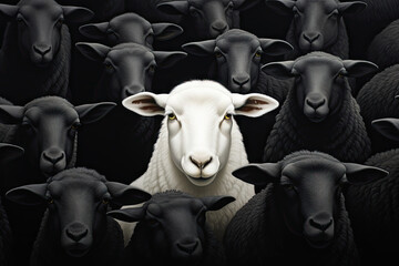Sheep and lambs on a black background. 3d rendering