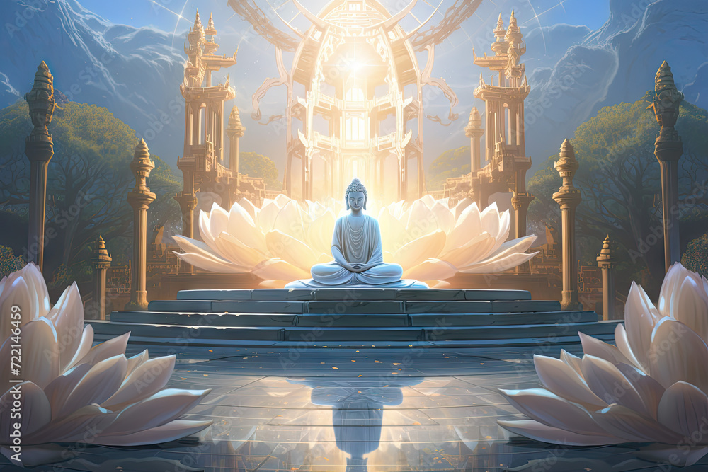 Poster 3d rendering of a beautiful white lotus in a fantasy setting