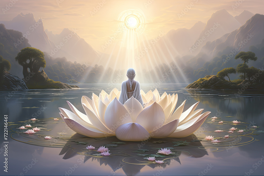 Poster 3d rendering of a beautiful white lotus in a fantasy setting