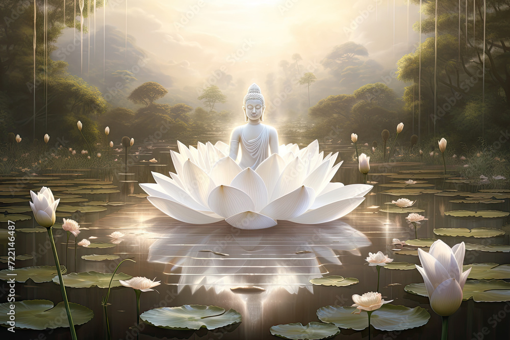 Poster 3d rendering of a beautiful white lotus in a fantasy setting