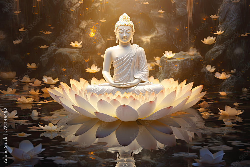 Poster 3d rendering of a beautiful white lotus in a fantasy setting
