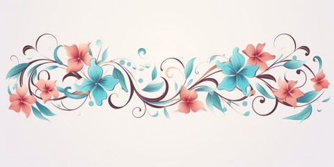 Fototapeta na wymiar light coral and pale turquoise color floral vines boarder style vector illustration 