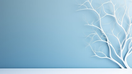 Blue wall and abstract plant. Minimal abstract background for product presentation.