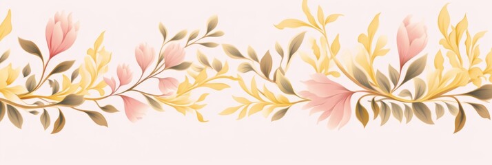 Fototapeta na wymiar light goldenrod and pale pink color floral vines boarder style vector illustration 