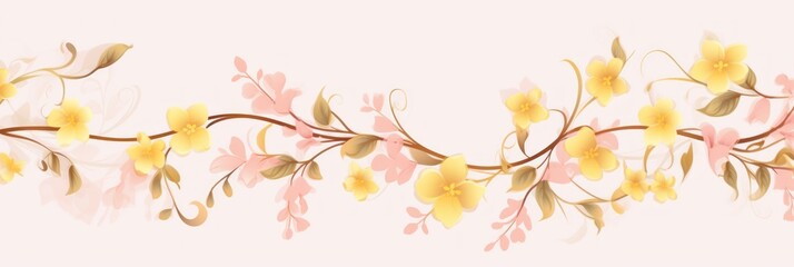 light goldenrod and pale pink color floral vines boarder style vector illustration 