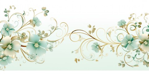 light honeydew and pale turquoise color floral vines boarder style vector illustration 