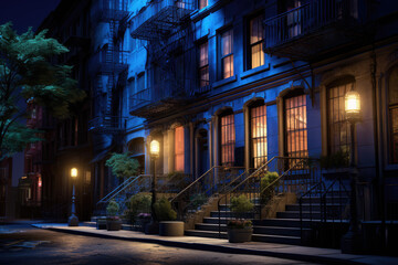Fototapeta na wymiar Apartment buildings at night in New York City