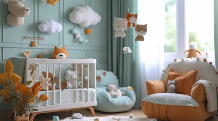 Tranquil nursery with soft pastel walls.