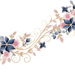 light indigo and blush pink color floral vines boarder style vector illustration 