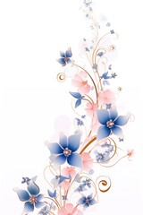 light indigo and blush pink color floral vines boarder style vector illustration 