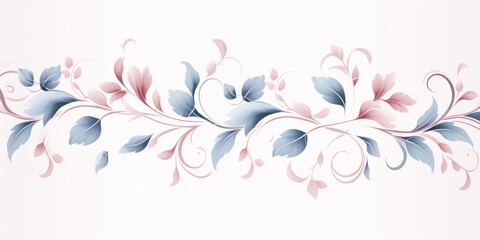 light indigo and blush pink color floral vines boarder style vector illustration 