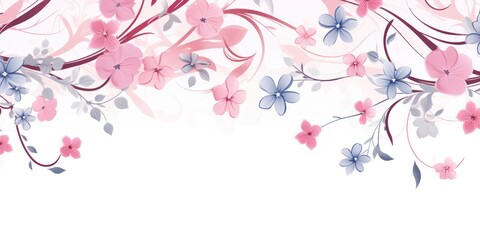 light indigo and blush pink color floral vines boarder style vector illustration 