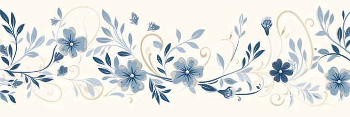 Foto op Canvas light ivory and dusty blue color floral vines boarder style vector illustration  © GalleryGlider