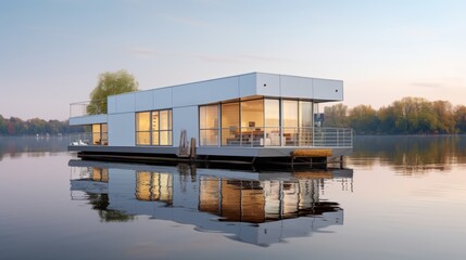 Fototapeta na wymiar Modern house on the water. 3d render. Business concept.