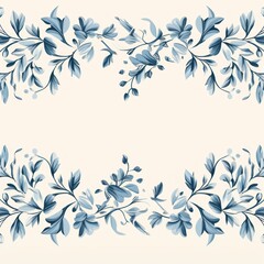 light ivory and dusty blue color floral vines boarder style vector illustration 