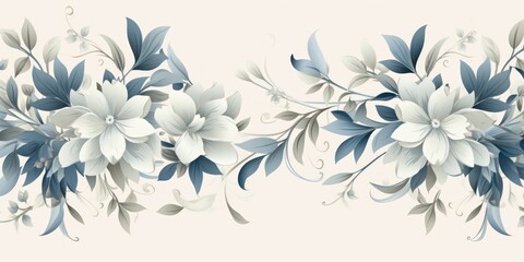 light ivory and dusty blue color floral vines boarder style vector illustration  - obrazy, fototapety, plakaty