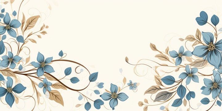 Light Ivory And Dusty Blue Color Floral Vines Boarder Style Vector Illustration 