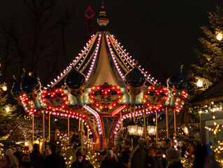 Carousel in Tivoli. Christmas entertainment in Denmark. 
