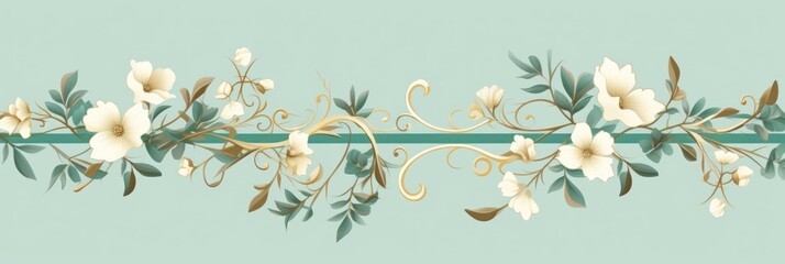light jade and rosewood color floral vines boarder style vector illustration - obrazy, fototapety, plakaty