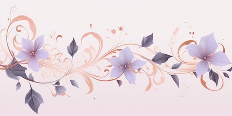 Fototapeta na wymiar light lavender and pale peach color floral vines boarder style vector illustration