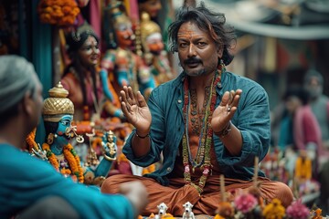 Indian traditional puppetry workshop facilitator introducing puppetry to aspiring artists